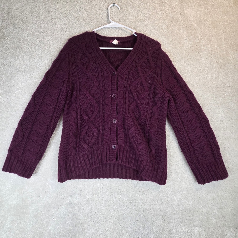 J.Crew Purple Wool Angora Cable Knit Cardigan Sweater Large Plum
